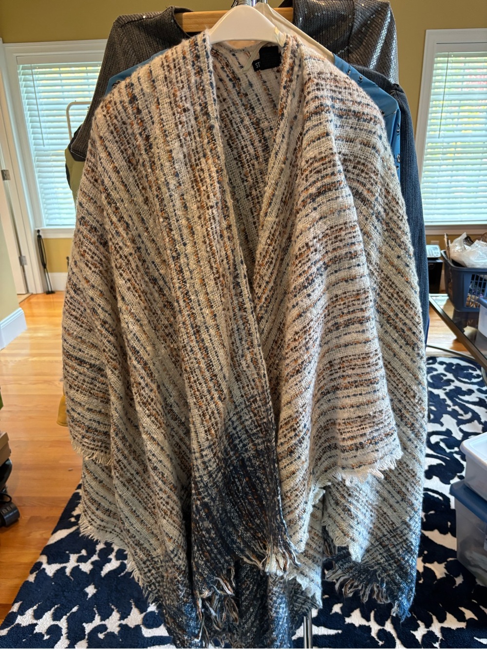 Steve Madden Neutral Striped Fringe Wrap